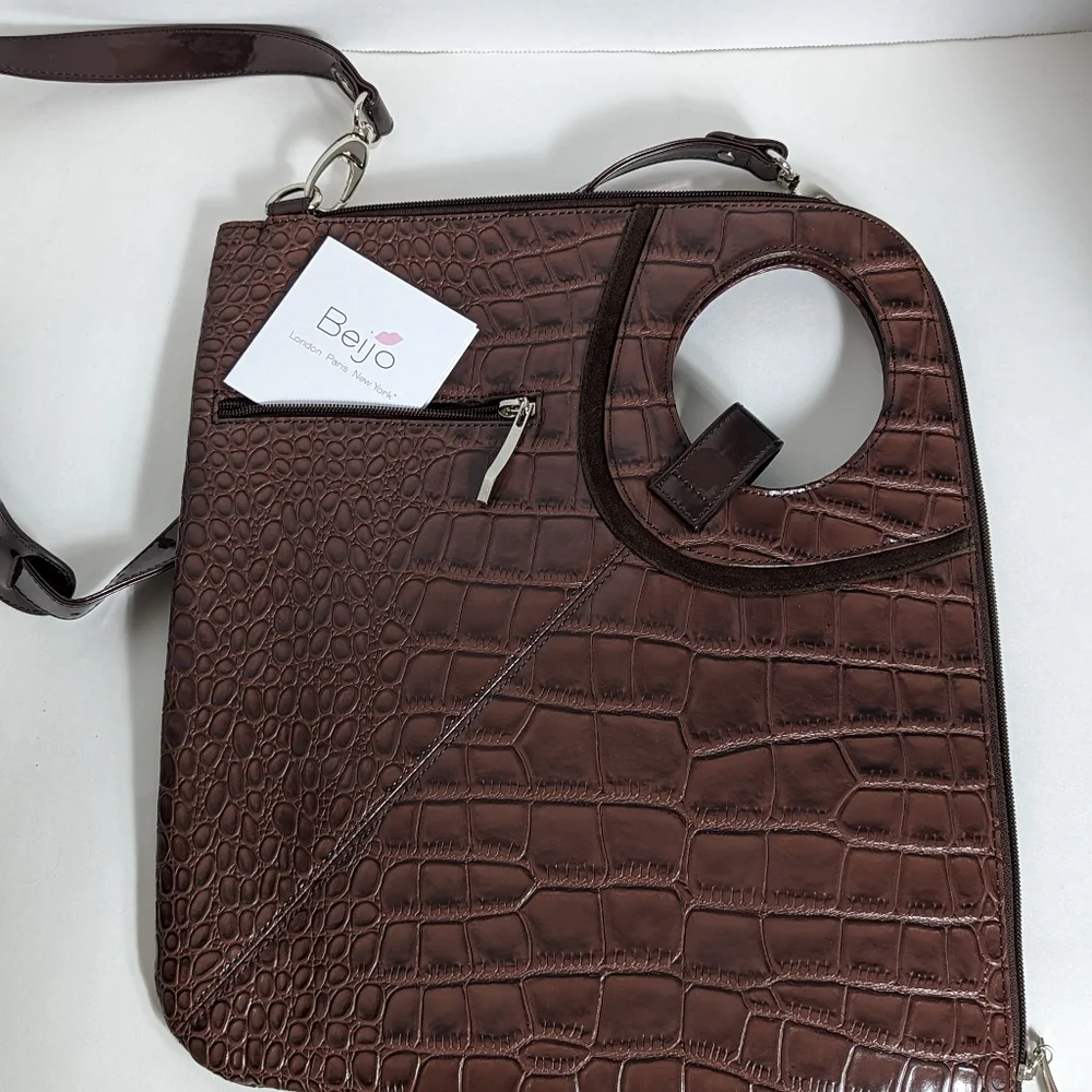 Beijo Couture brown laptop croc bag NEW 13x15